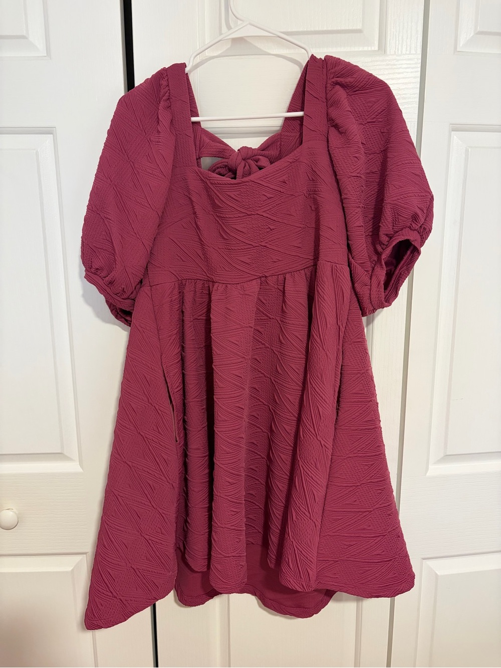 Free People Textured Puff-Sleeve Dress in Berry